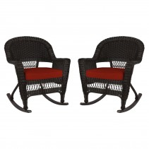 Espresso Rocker Wicker Chair with Cushion -  Set of 2