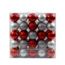 50Pk 75Mm Plastic Ornaments -Red/Silver