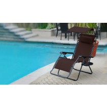 Set of 2 Oversized Olefin Zero Gravity Chair with Sunshade and Drink Tray - Mocha