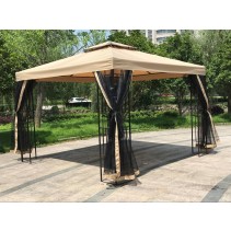 120 Inch x 120 Inch Metal Gazebo With Double Roof And Netting