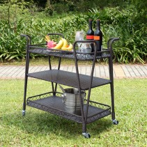 Espresso Resin wicker serving cart in three layers tray