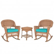 3pc Honey Rocker Wicker Chair Set With Cushion