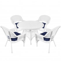 5pc White Wicker Dining Set With Cushions
