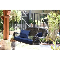 Black Resin Wicker Porch Swing with Cushion