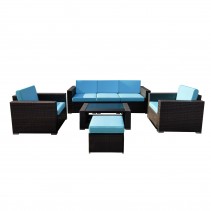 7PC BROWN WICKER SEATING SET /TURQ CUSHION