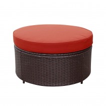 Resin Wicker Cartagena Curved modular Sectional Round Ottoman with 3.5in Brick Red Cushion