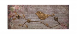 Decorative Metallic Bird With Wood Base (Tan)
