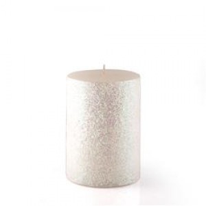 3 x 4 Inch Metallic White Glitter Pillar Candle