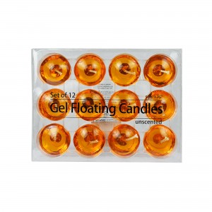1.75 Inch Clear Orange Gel Floating Candles (12pc/Box)