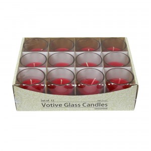 Red Round Glass Votive Candles (12pc/Box)