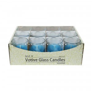 Turquoise Round Glass Votive Candles (12pc/Box)