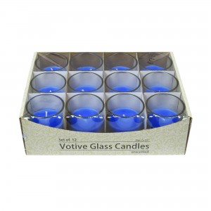 Blue Round Glass Votive Candles (12pc/Box)