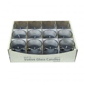 Black Round Glass Votive Candles (12pc/Box)