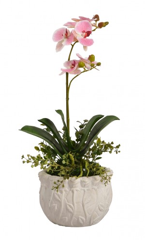 Floral arrangement with resin pot