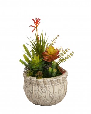 Floral arrangement with resin pot