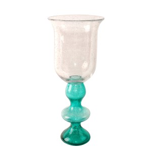 Cyrene 15.75 Inch Glass Pillar Candle Holder (Turquoise)