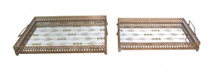 Decorative Golden Metal Tray (Set of 2)