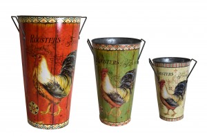 Rooster-themed Tin Plantar (Set of 3)