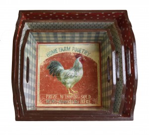Rooster-themed Wooden Tray (Set of 3)