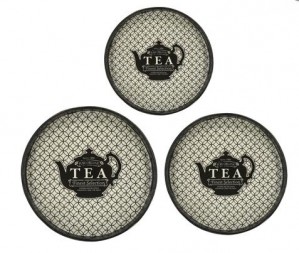 Round Tray with Teapot Pattern (Set of 3)