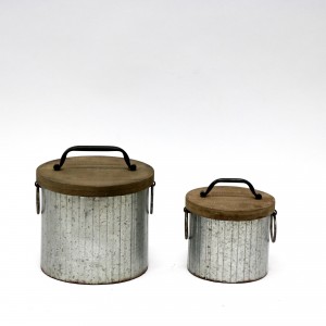 S/2 WOOD/METAL JAR WITH LID
