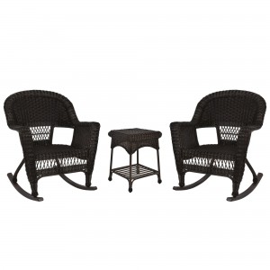 3pc Espresso Rocker Wicker Chair Set Without Cushion