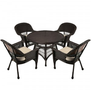 5pc Espresso Wicker Dining Set - Tan Cushions