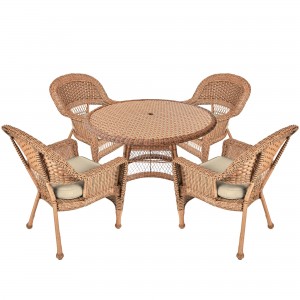 5pc Honey Wicker Dining Set - Tan Cushions
