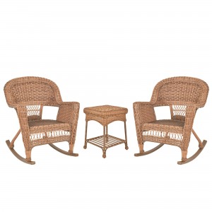 3pc Honey Rocker Wicker Chair Set Without Cushion