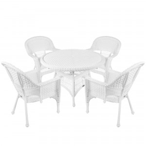 5pc White Wicker Dining Set Without Cushion