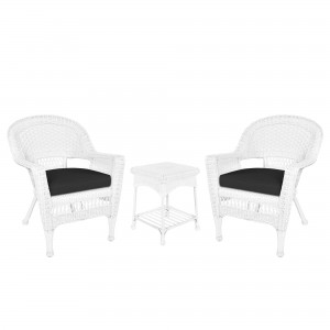 White Wicker Chair And End Table Set With Black Chair Cushion