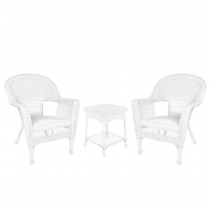 White Wicker Chair And End Table Set Without Cushion