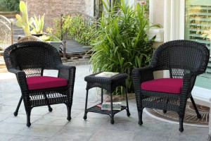 Black Wicker Chair And End Table Set With Red Cushion