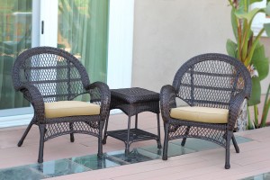 3pc Santa Maria Espresso Wicker Chair Set - Ivory Cushions