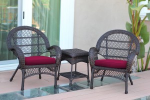 3pc Santa Maria Espresso Wicker Chair Set - Red Cushions