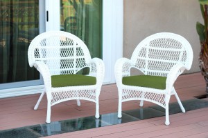 Santa Maria White Wicker Chair with Hunter Green Cushion - Set of 2