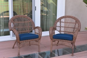 Santa Maria Honey Wicker Chair with Midnight Blue Cushions Set of 2