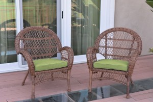 Santa Maria Honey Wicker Chair with Sage Green Cushions Set of 2