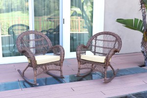 Santa Maria Honey Wicker Rocker Chair with Ivory Cushion - Set of 2