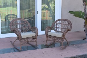 Santa Maria Honey Wicker Rocker Chair with Tan Cushion - Set of 2