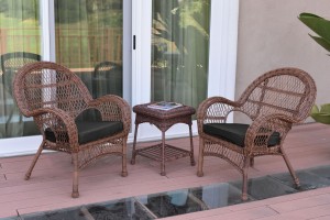 3pc Santa Maria Honey Wicker Chair Set - Black Cushions