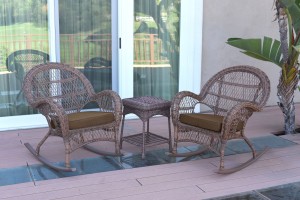 3pc Santa Maria Honey Rocker Wicker Chair Set - Brown Cushions