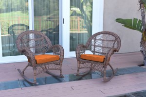 3pc Santa Maria Honey Rocker Wicker Chair Set - Orange Cushions
