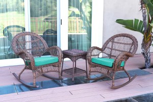 3pc Santa Maria Honey Rocker Wicker Chair Set - Turquoise Cushions