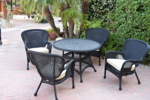 5pc Windsor Black Wicker Dining Set - Ivory Cushions