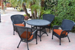 5pc Windsor Black Wicker Dining Set - Orange Cushions