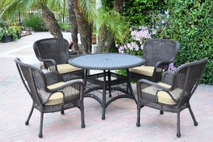 5pc Windsor Espresso Wicker Dining Set with Ivory Cushions