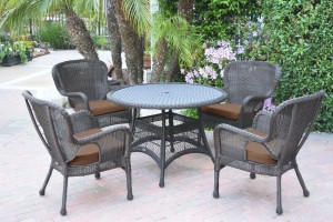 5pc Windsor Espresso Wicker Dining Set with Brown Cushions