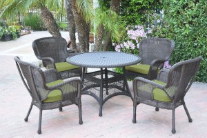 5pc Windsor Espresso Wicker Dining Set with Sage Green Cushions