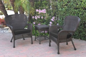 Windsor Espresso Wicker Chair And End Table Set With Black Chair Cushion